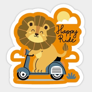 Cute lion reading scooter Sticker